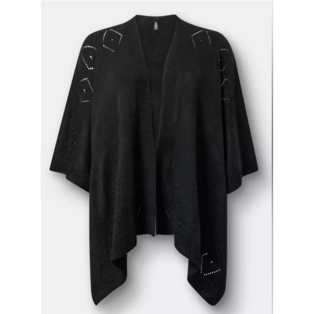 Torrid Black Pointelle Diamond Knit Open Front Wrap Shawl One Size - Picture 2 of 9